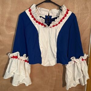 Fashion Brand Company Blue and White Ruffled Top